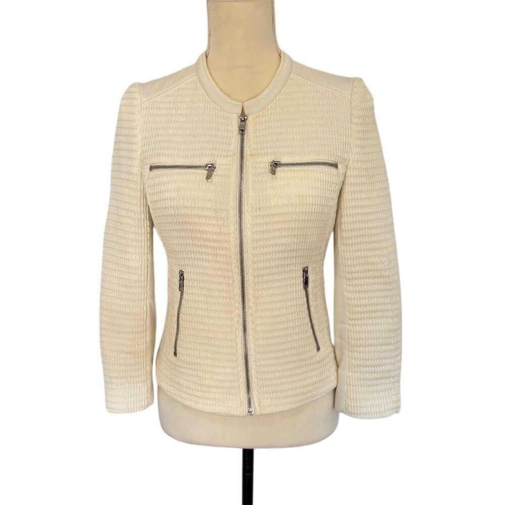 Joie Jenika Women's Ivory Biker Jacket Size S Long Sleeve Casual